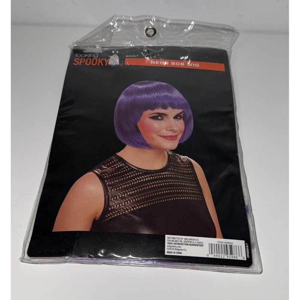 Halloween Costume Wig Neon Purple Short Bob Straight Hair Adult Cosplay